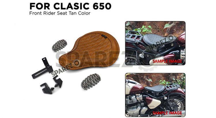 For Royal Enfield Classic 650 Genuine Leather Front Rider Seat Tan Color - SPAREZO